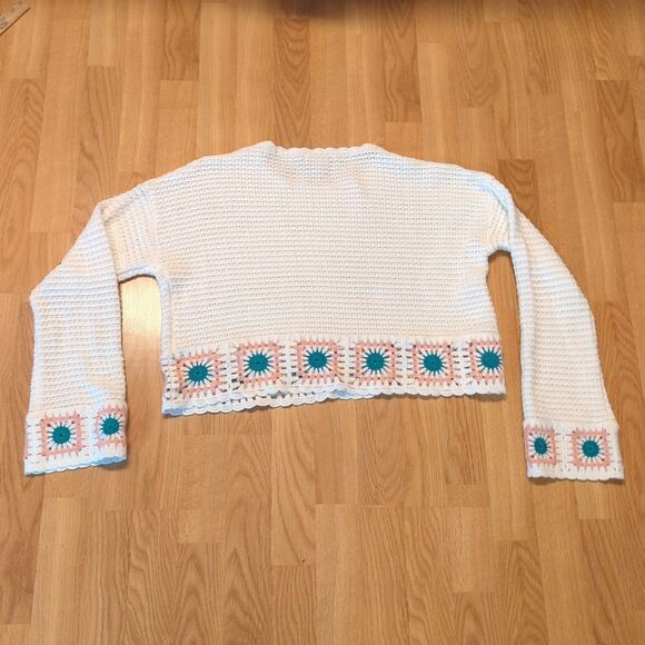 Sincerely Jules Sweater Womens Large White Crop Crochet Cottage Core - Picture 4 of 8